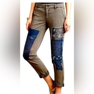 Anthropologie Pilcro Hyphen Chino with Embroidered Patches 33 NWT
